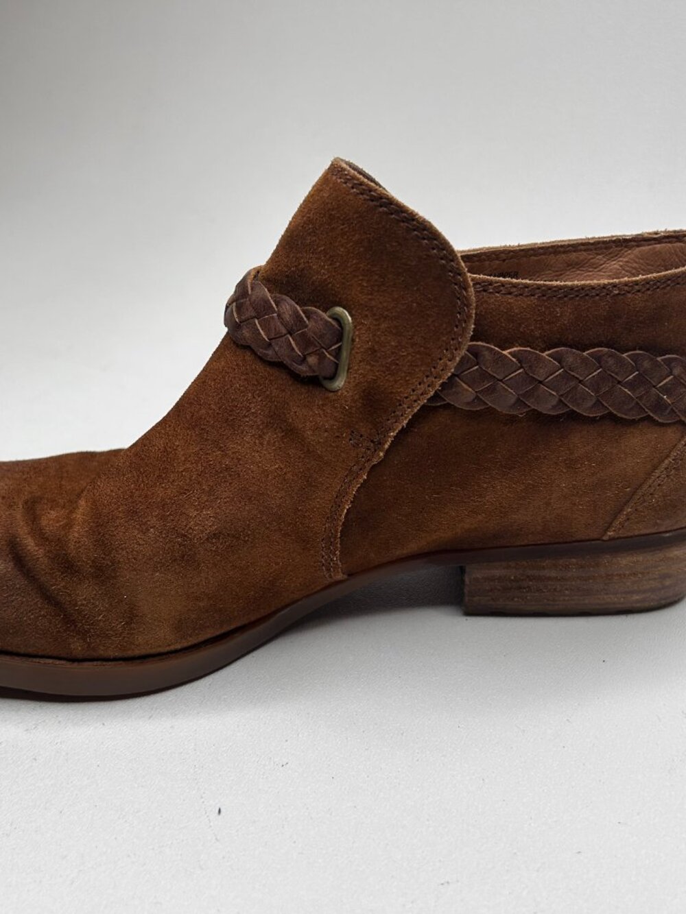 BORN Boots Womens 10 M Sylvia Braided Buckle Strap Back Zip Bootie F13726 Brown - Picture 7 of 9